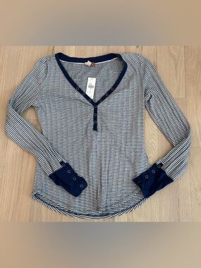 NEW Anthropologie Pilcro S Henley Long Sleeve Top Shirt NWT Navy Stripe